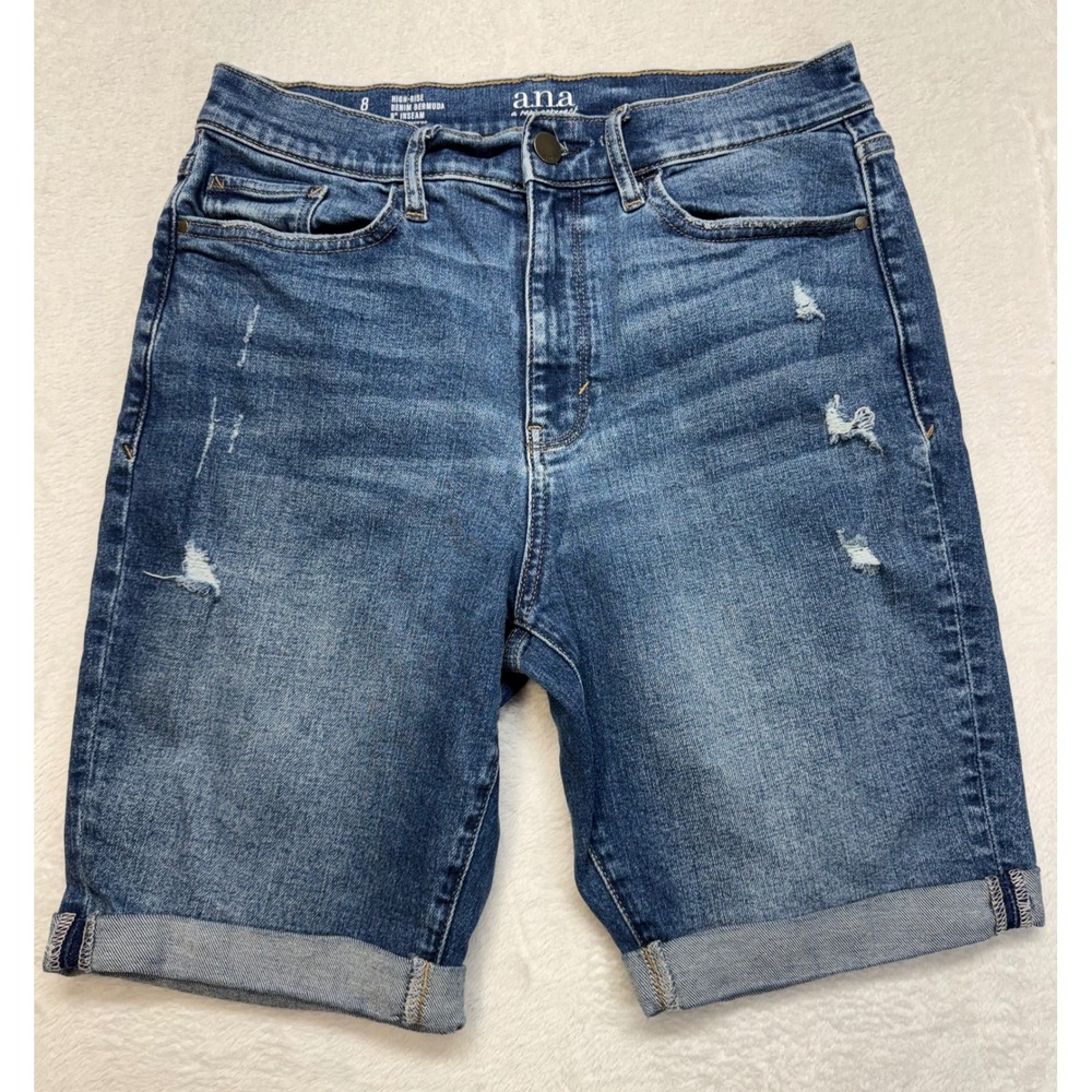 ana A New Approach Womens High Rise Denim Bermuda Shorts Size 8 Medium Wash Blue